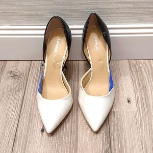 Express Women's Pointed Toe Pump. Black, white, and Blue. size 7